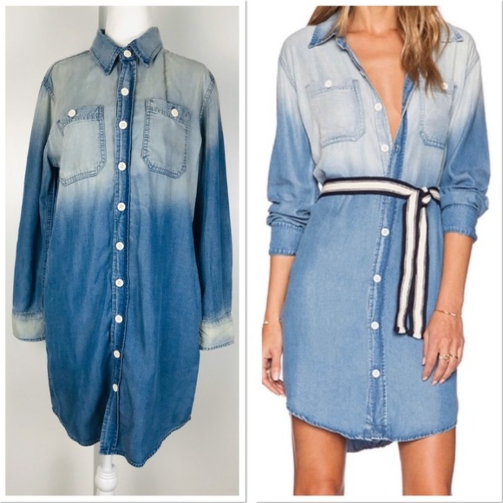 Monrow Denim Ombre Button Down Shirt Dress size XS